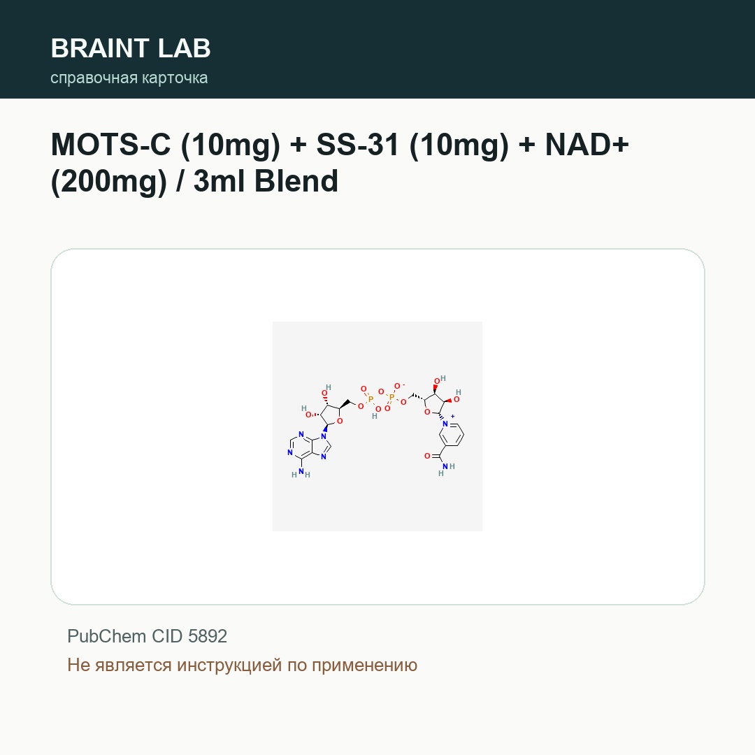 Справочная карточка MOTS-C (10mg) + SS-31 (10mg) + NAD+ (200mg) / 3ml Blend