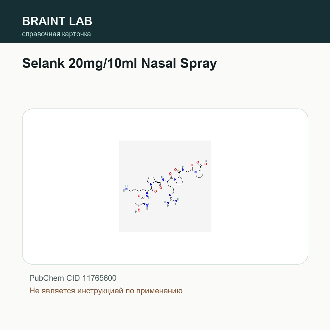 Справочная карточка Selank 20mg/10ml Nasal Spray