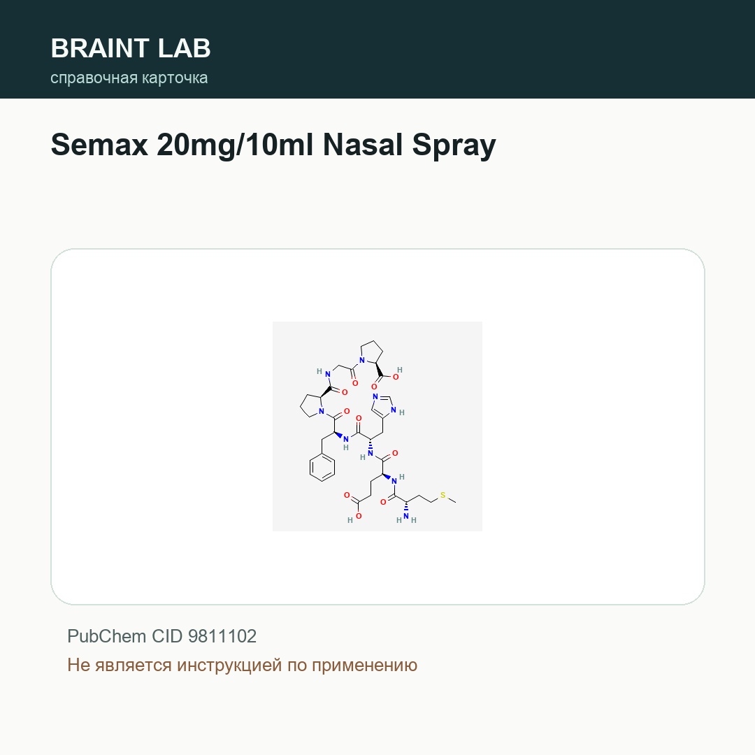 Справочная карточка Semax 20mg/10ml Nasal Spray